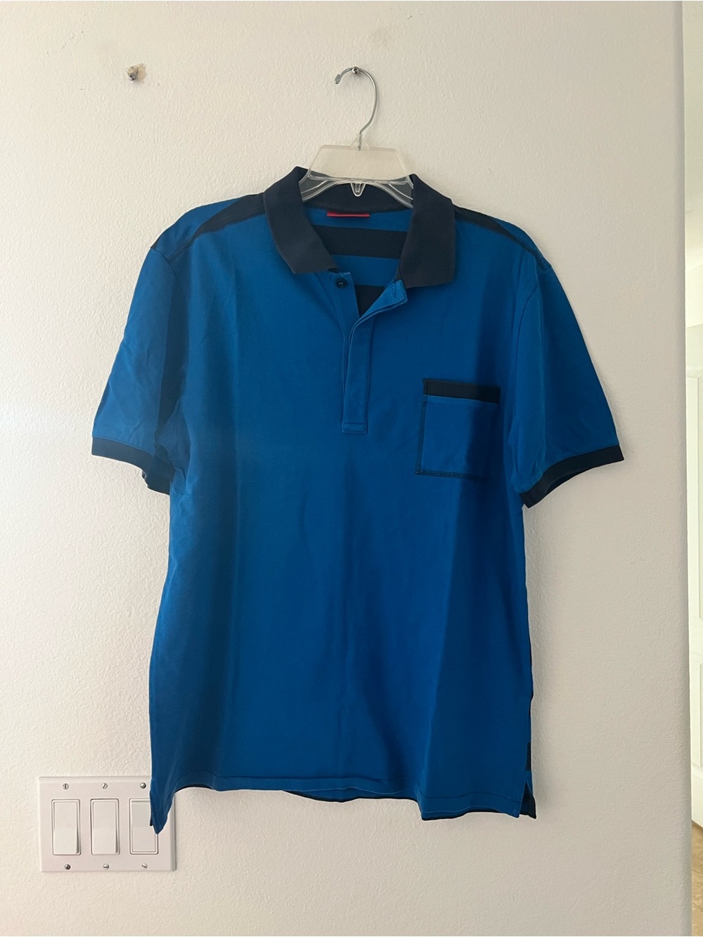 HUGO Blue Polo with Dark Contrast Collar and Pocket Trim